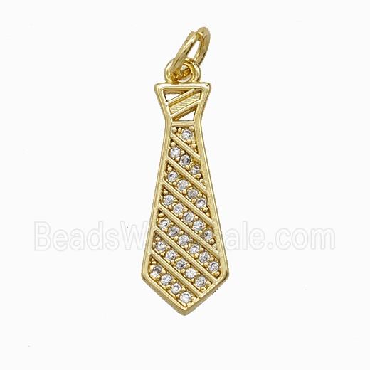 Copper Tie Pendant Pave Zirconia Gold Plated