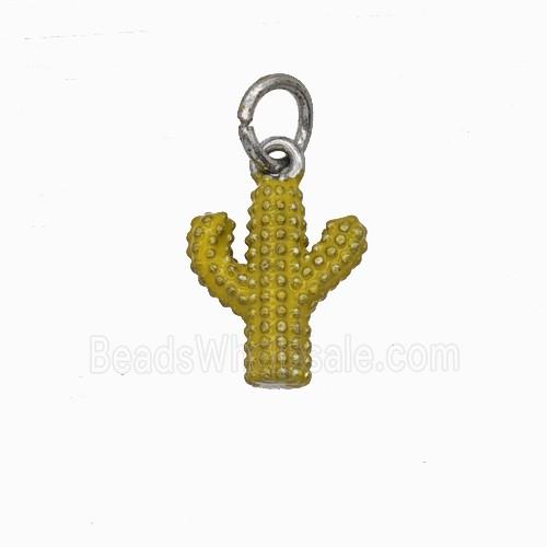 Copper Cactus Pendant Yellow Painted Platinum Plated