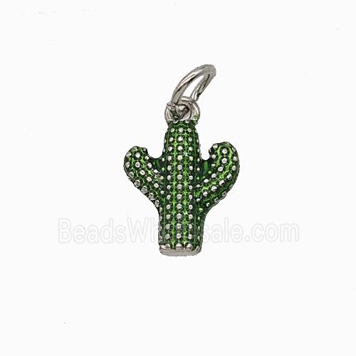 Copper Cactus Pendant Green Painted Platinum Plated