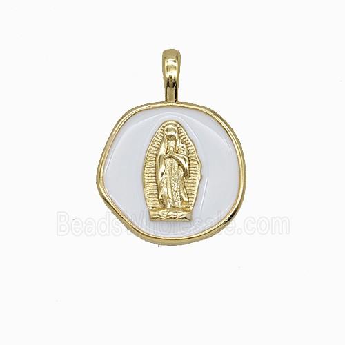 Copper Virgin Mary Pendant White Enamel Gold Plated