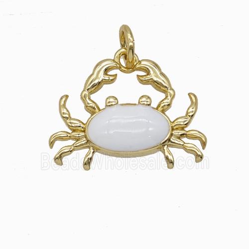 Copper Crab Pendant White Enamel Gold Plated