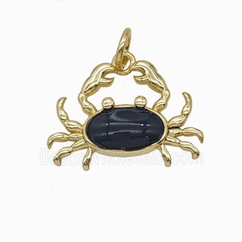 Copper Crab Pendant Black Enamel Gold Plated