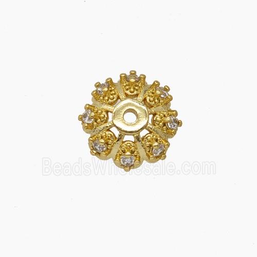 Copper Beadcaps Pave Zirconia Gold Plated