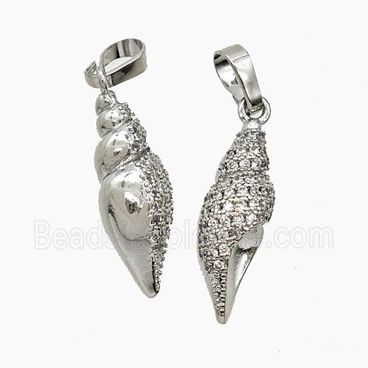 Copper Conch Shell Pendant Pave Zirconia Platinum Plated