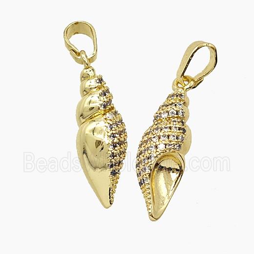 Copper Conch Shell Pendant Pave Zirconia Gold Plated