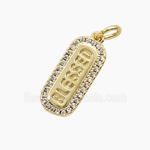 Copper Blessed Pendant Pave Zirconia Rectangle Gold Plated