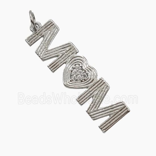 Copper MOM Pendant Pave Zirconia Heart Platinum Plated