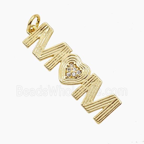 Copper MOM Pendant Pave Zirconia Heart Gold Plated