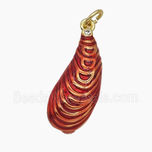 Copper Scallop Shell Pendant Red Painted Gold Plated