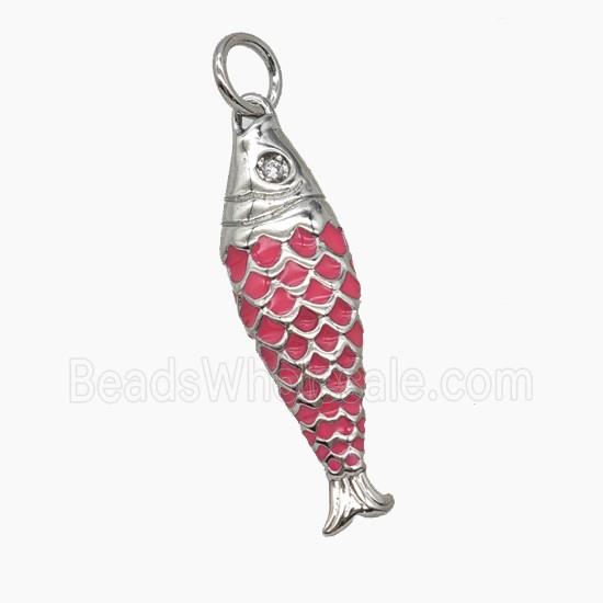 Copper Fish Pendant Pink Enamel Platinum Plated