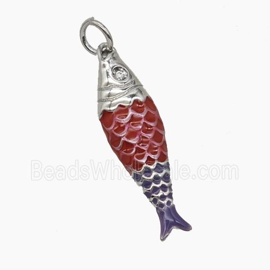 Copper Fish Pendant Red Enamel Platinum Plated