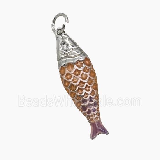 Copper Fish Pendant Orange Enamel Platinum Plated
