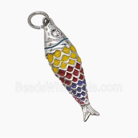 Copper Fish Pendant Multicolor Enamel Platinum Plated