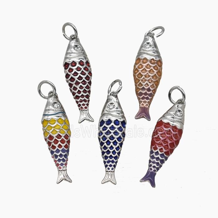 Copper Fish Pendant Enamel Platinum Plated Mixed