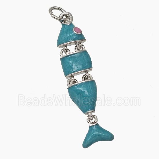 Copper Fish Pendant Blue Enamel Platinum Plated