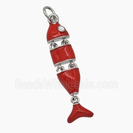 Copper Fish Pendant Red Enamel Platinum Plated
