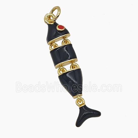 Copper Fish Pendant Black Enamel Gold Plated