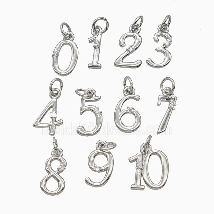 Copper Number Pendant Pave Zirconia Platinum Plated Mixed