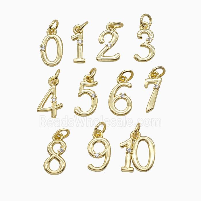 Copper Number Pendant Pave Zirconia Gold Plated Mixed