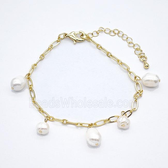 Copper Bracelet With Pearl Gold Plated