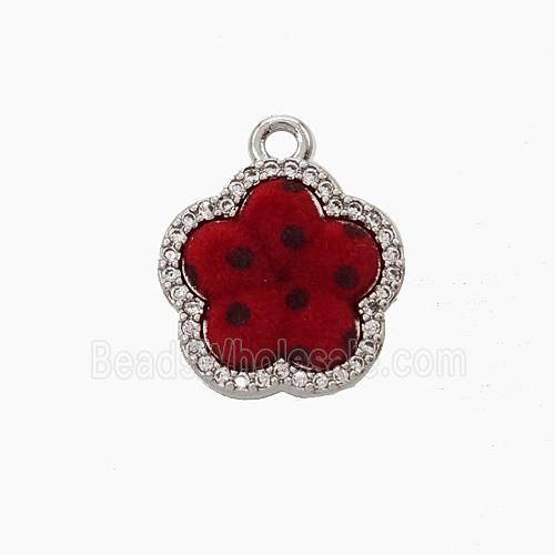 Copper Flower Pendant Pave Zirconia Resin Platinum Plated