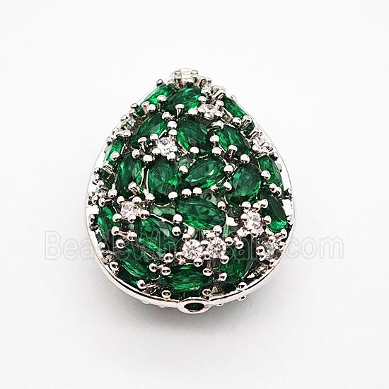 Copper Teardrop Beads Pave Green Crystal Glass Platinum Plated