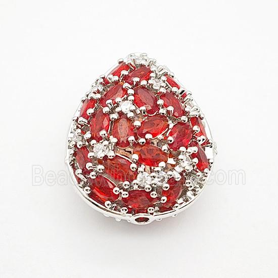 Copper Teardrop Beads Pave Red Crystal Glass Platinum Plated