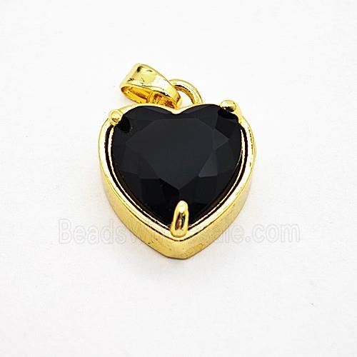 Copper Heart Pendant Pave Black Crystal Glass Gold Plated