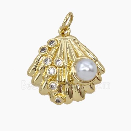 Copper Scallop Shell Pendant Pave Zirconia Resin Gold Plated