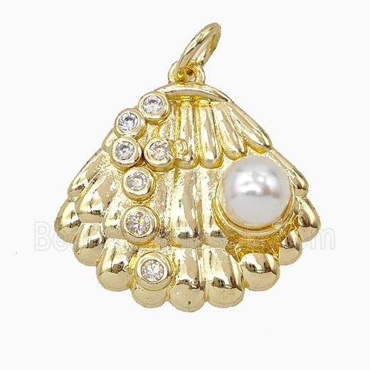 Copper Scallop Shell Pendant Pave Zirconia Resin Gold Plated