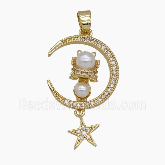 Copper Moon Pendant Pave Zirconia Resin Star Gold Plated