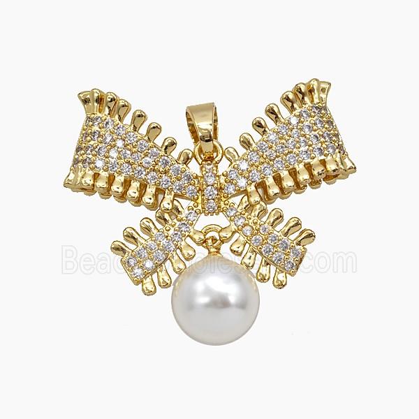 Copper Bowknot Pendant Pave Zirconia Resin Gold Plated