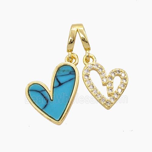 Copper Heart Pendant Pave Zirconia Turquoise Gold Plated