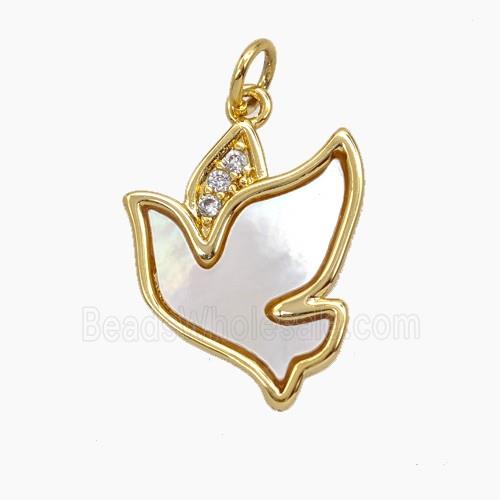 Copper Peace Dove Pendant Pave Zirconia Shell Birds Gold Plated