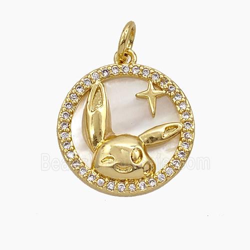 Copper Rabbit Pendant Pave Zirconia Shell Gold Plated