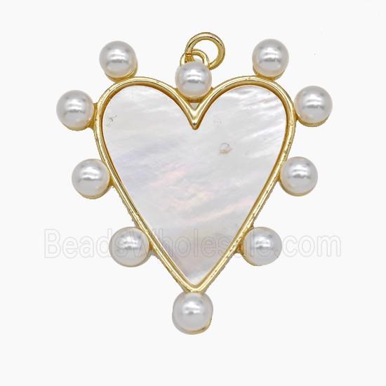 Copper Heart Pendant Pave Shell Resin Gold Plated