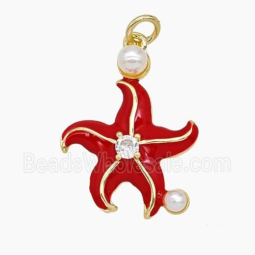 Copper Starfish Pendant Red Enamel Gold Plated