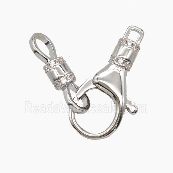 Copper Lobster Clasp Pave Zirconia Platinum Plated
