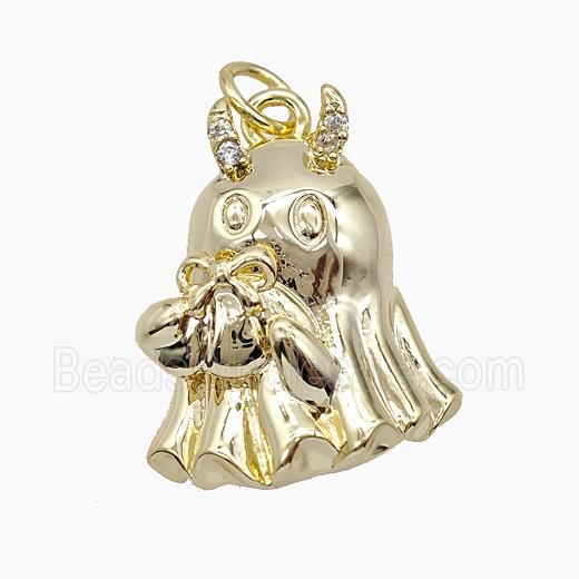 Halloween Ghost Charms Copper Pendant Pave Zirconia Gold Plated