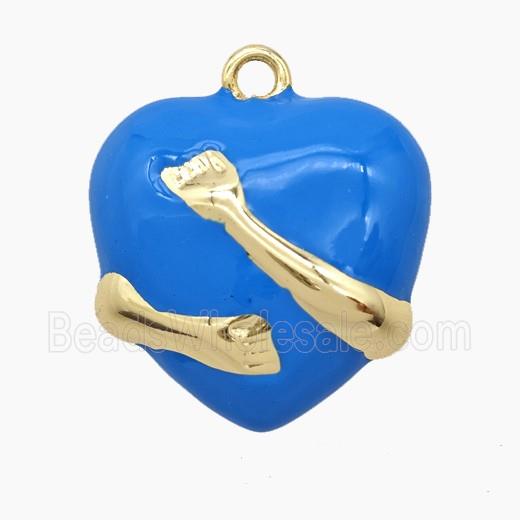 Copper Heart Pendant Blue Enamel Embrace Gold Plated