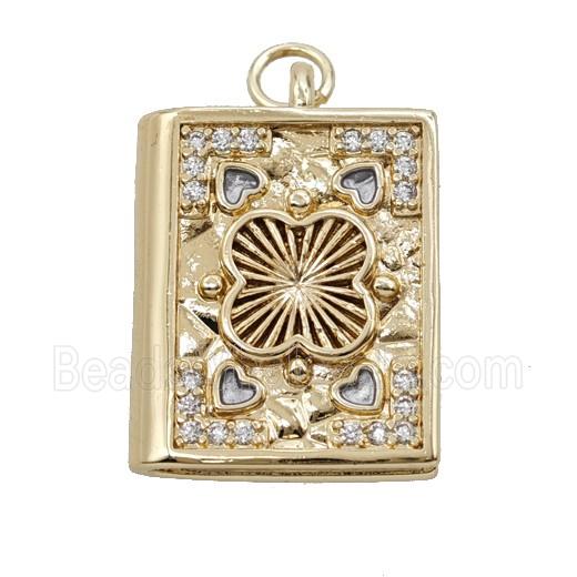 Books Charms Copper Pendant Pave Zirconia Gold Plated