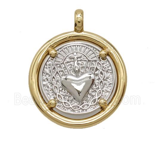 Sacred Heart of Jesus Medal Charms Copper Circle Heart Pendant Platinum Gold Plated