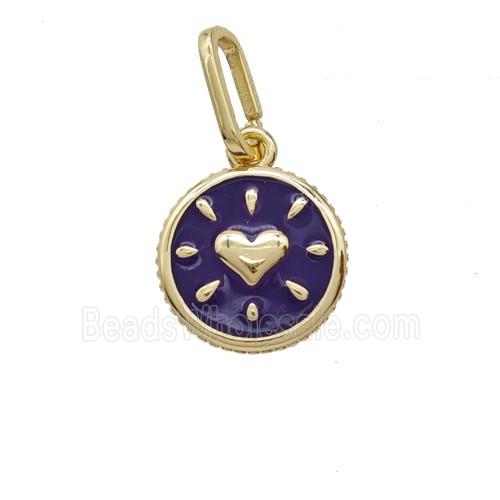 Copper Heart Pendant Purple Enamel Gold Plated