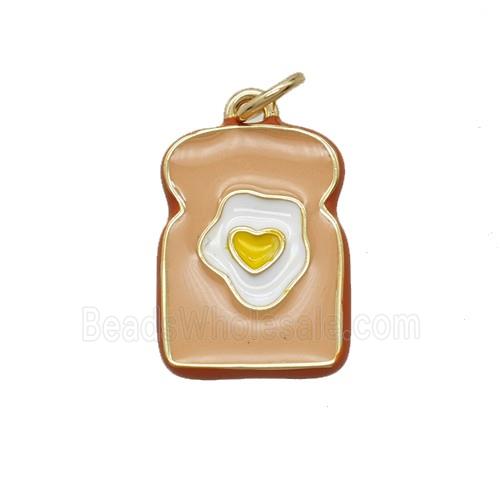 Egg on Toast Charms Copper Pendant Peach Yellow Enamel Gold Plated