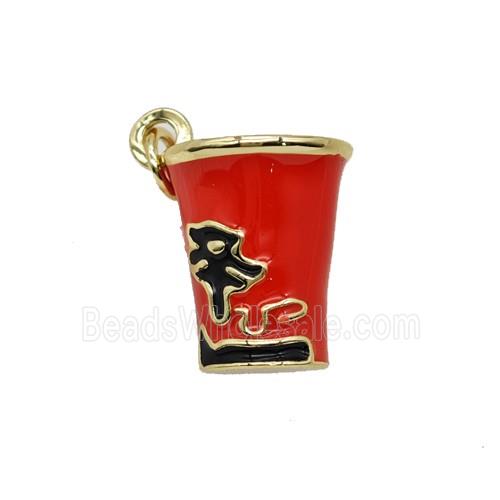 Copper Bucket Pendant Red Enamel Gold Plated