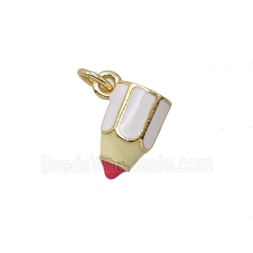 Copper Pencil Pendant White Enamel Gold Plated