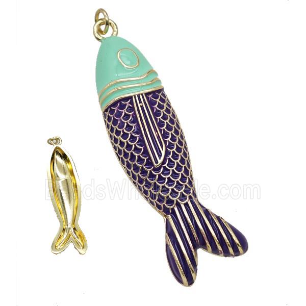 Copper Fish Pendant Blue Green Enamel Gold Plated