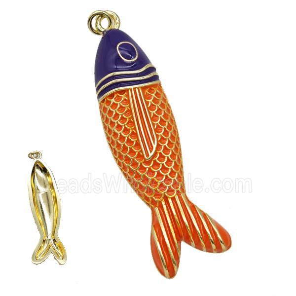 Copper Fish Pendant Orange Blue Enamel Gold Plated