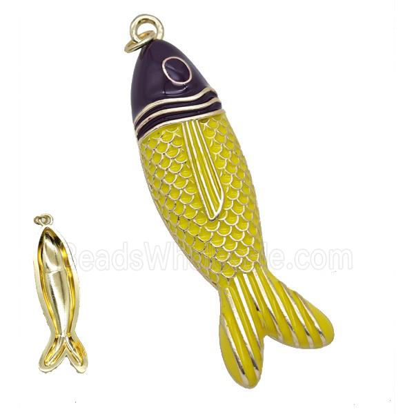 Copper Fish Pendant Yellow Black Enamel Gold Plated
