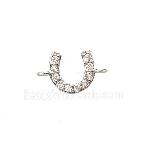 Copper Horse-Shoe Connector Pave Zirconia Platinum Plated